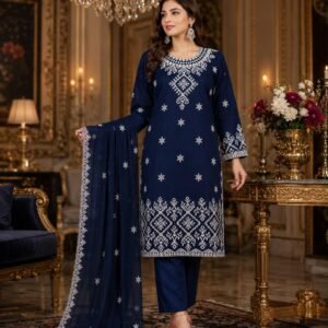 Elegant Cotton 3-Piece Suit with Chiffon Dupatta