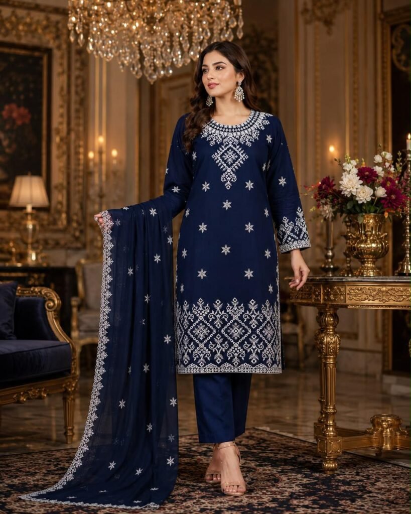 Elegant Cotton 3-Piece Suit with Chiffon Dupatta